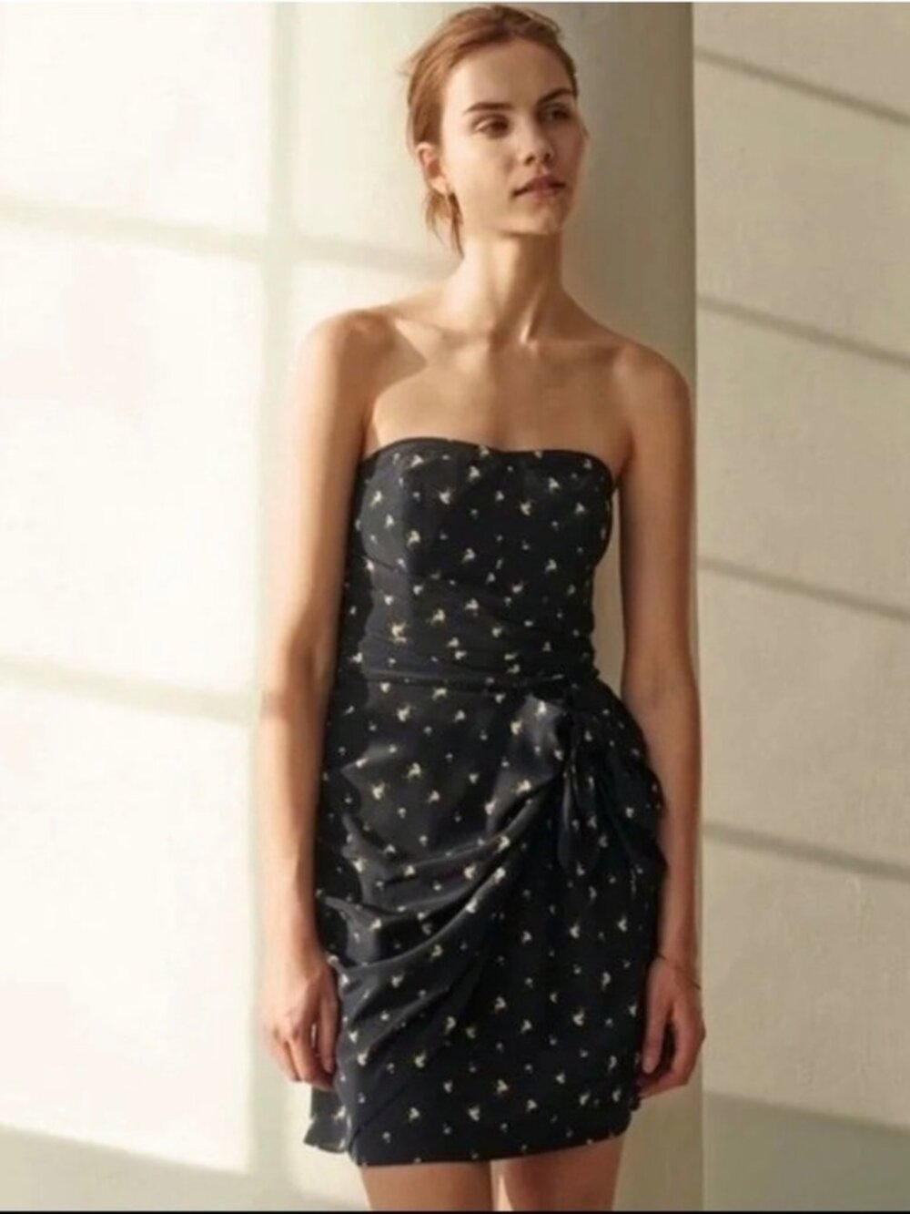 Club Monaco Harper Silk Navy Floral Strapless Mini Dress